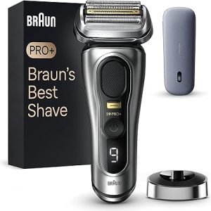 Braun Series 9 Pro Electric Shaver, Wet & Dry with PowerCase and Charging Stand, With 5+1 Head, ProLift Trimmer, UK 2 Pin Plug, 9527s Silver Razor
